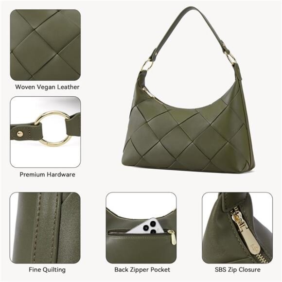 Woven Purses for Women Vegan Leather Hobo Bag Shoulder Handbags - Picture 3 of 6